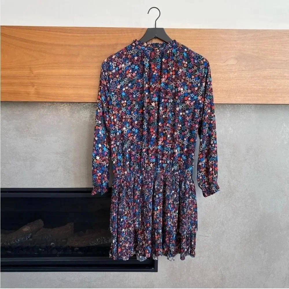 Anthropologie Current Air Aurelie Pleated Mini Dress Star Print Galaxy, Size M - Picture 8 of 10